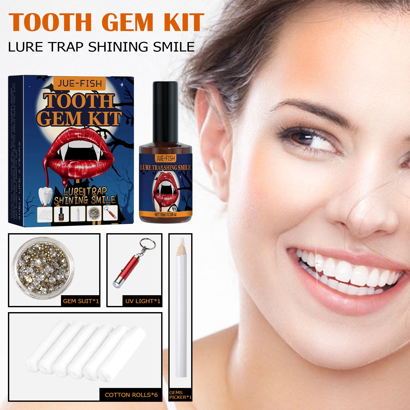 Tooth Gem Kit with Curing Light and Glue Fashionable Crystal DIY Teeth  Jewelry Starter Kit Sweet Smile Gems Tooth Ornaments Butterfly, Heart, Cat  Paw, Vampire 