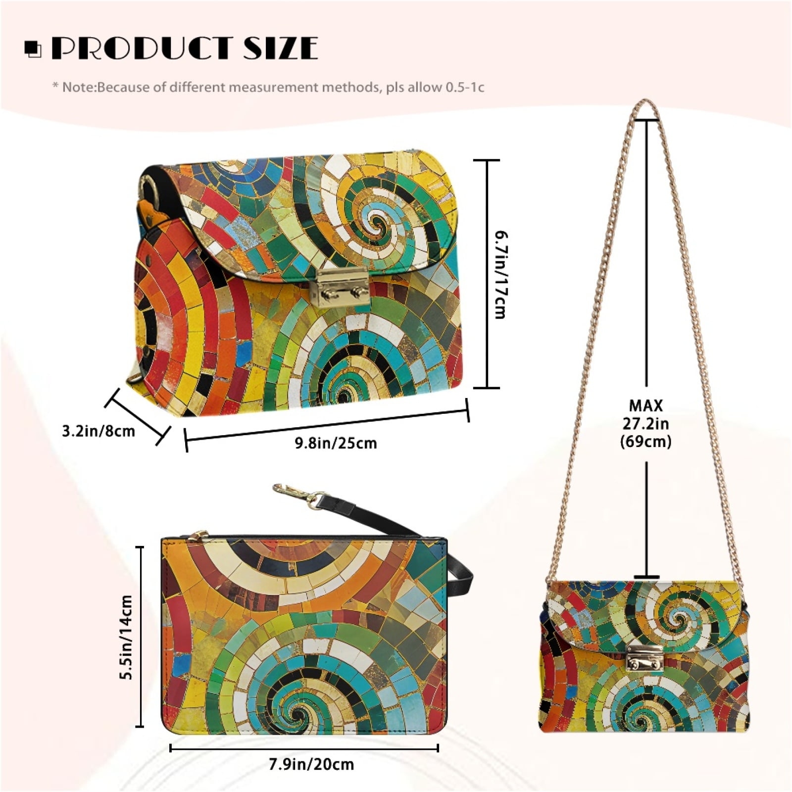 SCRAWLGOD Abstract Geometry Spiral Print Crossbody bags for Women Waterproof Casual Crossbody Purse Lightweight Stain Resistant Shoulder Bag Easy to Clean Shoulder Purses