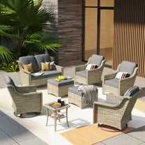 Ovios High-Back Outdoor Furniture 8 Pieces Gray Wicker Patio Conversation Set with Rocking Swivel Chairs for Backyard