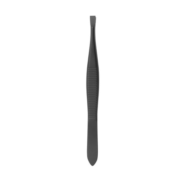 Unique Bargains 1 Pc Durable Striped Flat Eyebrow Tweezer for Bathroom Travel Black
