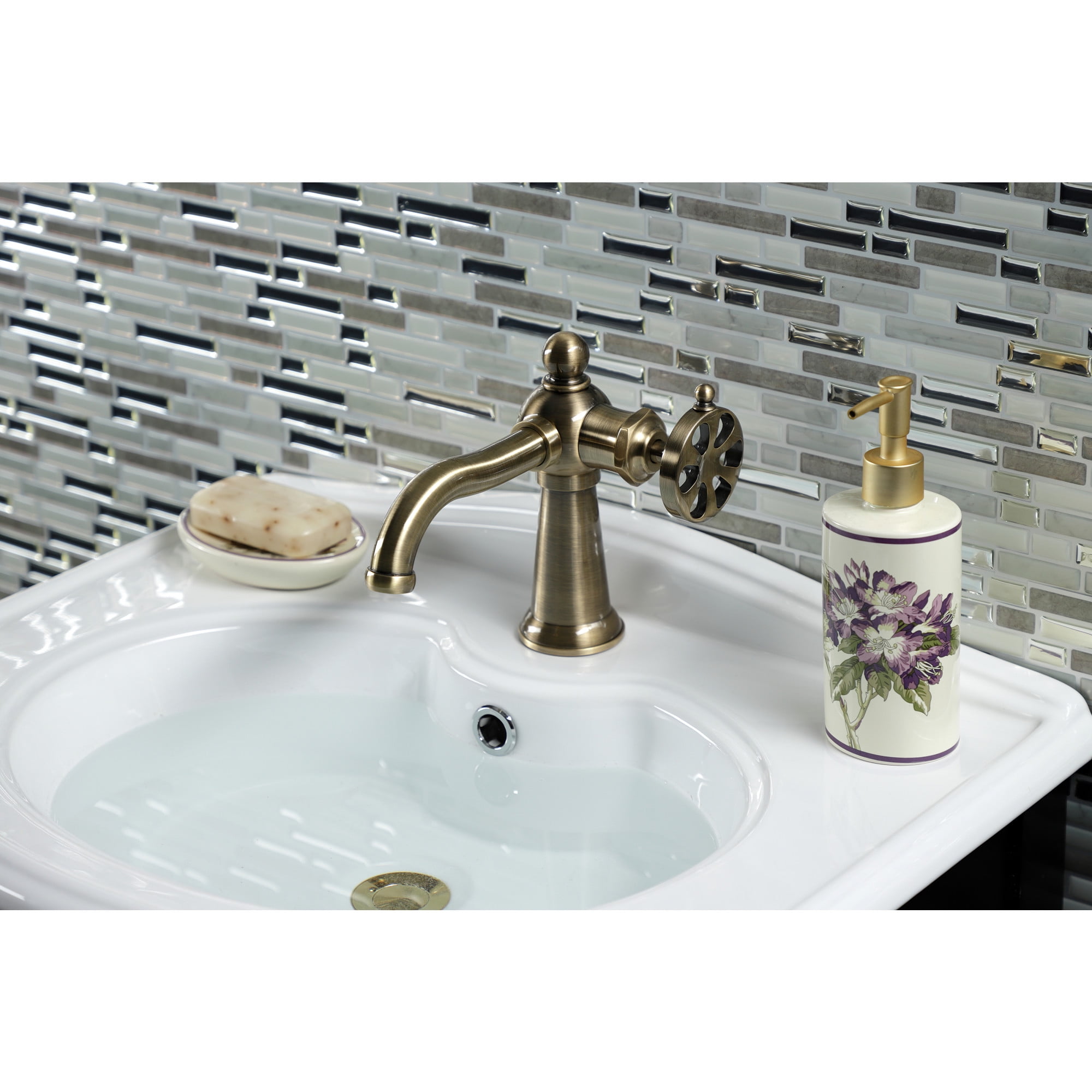 Kingston Brass KS3543RX Belknap One-Handle Single-Hole Bathroom Faucet with Push Pop-Up Drain, Antique Brass