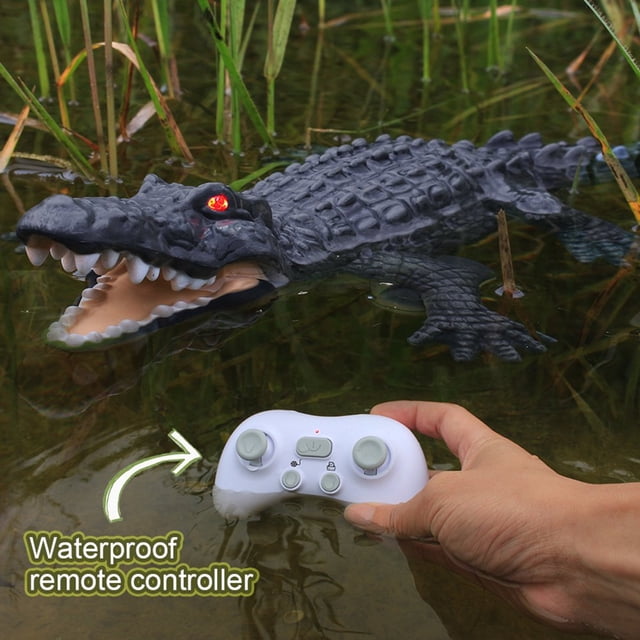 POINTERTECK 2.4 GHz Remote Control Alligator Head Boat RC Boats for Adults and Kids - Large Decoy and Floating Crocodile Head Toy Rechargeable Battery Prank Lake & Pool Toy