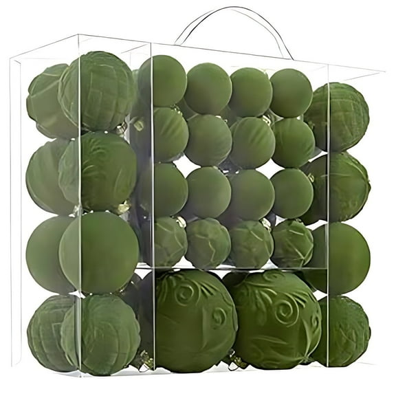 Christmas Tree Ornaments, Velvet Christmas Balls, 46 Pcs Flocked Hanging Xmas Decorations, Durable Plastic Holiday Decor Set