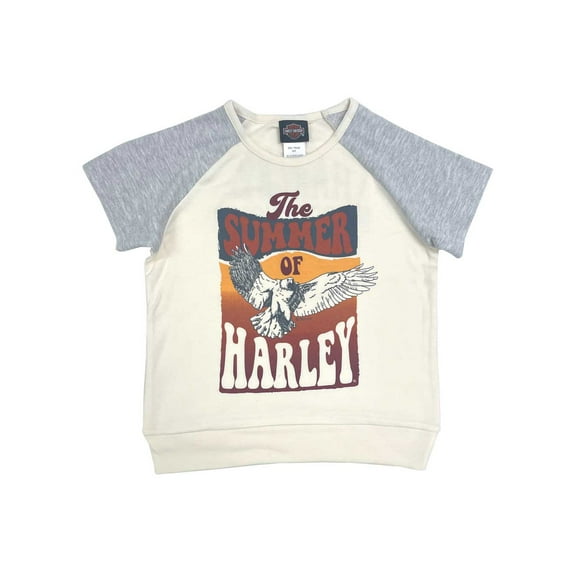 Harley-Davidson Little Girls' Relaxed Fit Short Sleeve Knit Tee - Cream (6/6X), Harley Davidson