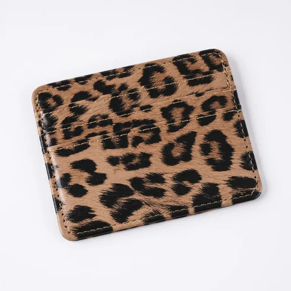 Mini Thin Card ID Holders Leopard Print PU Leather Card Wallet