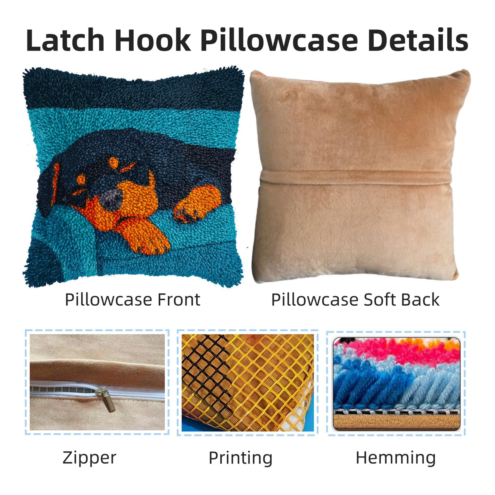 DIY Latch Hook Pillow Kits for Adults Rottweiler Dog Puppy Sleeping Printed Pillowcase Crochet Yarns Hooking Handmade Pillow Cover Cushion for Home Sofa Decoration 17x17inch-4