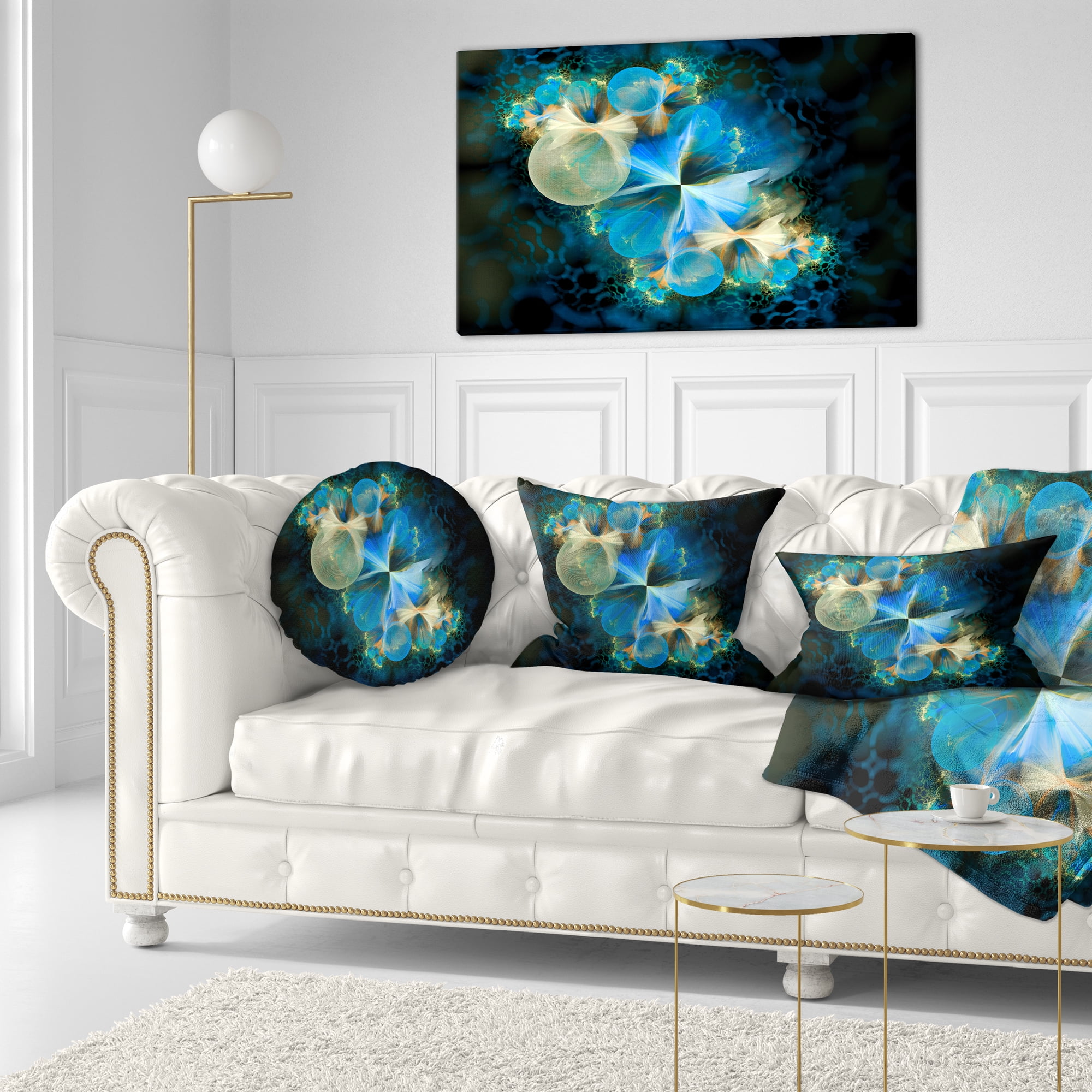 Designart Fractal 3D Blue Bubbles - Contemporary Throw Pillow - 12x20