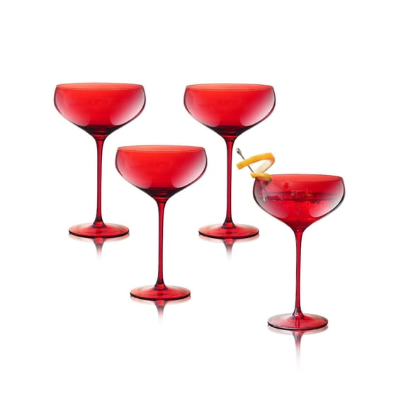 Carnival Coupe 13 oz Wine Glasses, Handmade Colorful Set of 4