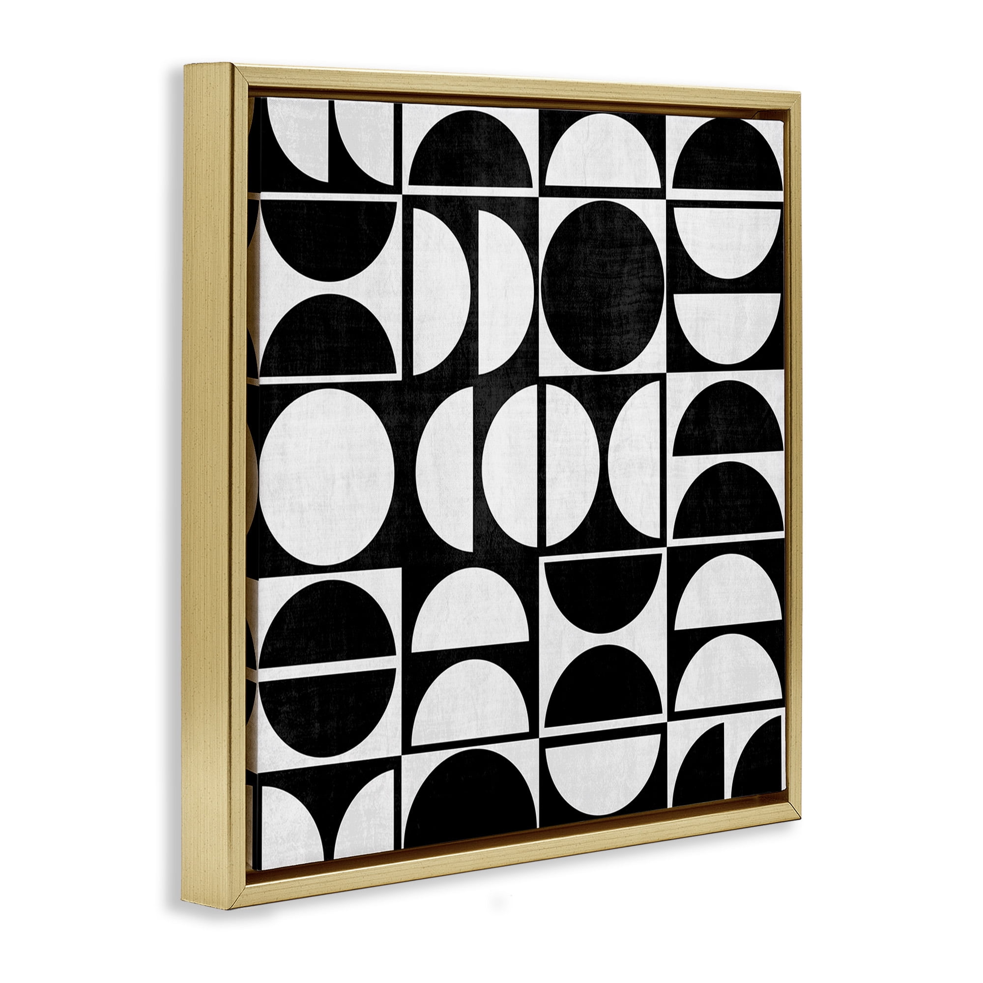 Stupell Industries Black & White Arch Pattern Abstract Painting Gold Floater Framed Canvas Art Print Wall Art, 25 x 25