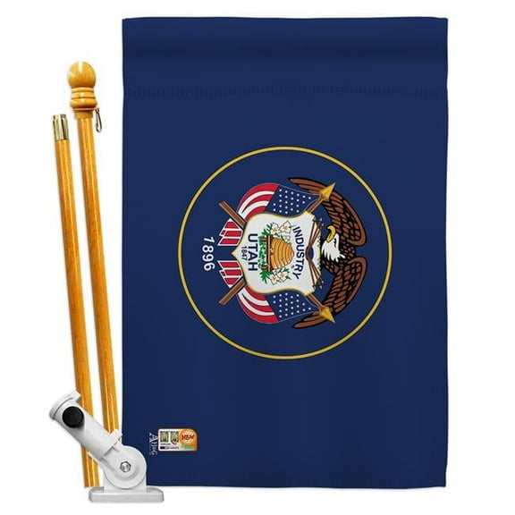 Americana Home & Garden AA-SS-HS-140545-IP-BO-D-US18-AG 28 x 40 in. Utah States Impressions Decorative Vertical Double Sided House Flag Set & Pole Bracket Hardware Flag Set