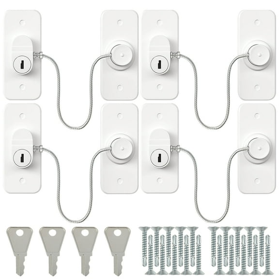 Lzvxtym 4Pcs Window Safety Lock Self Adhesive Window Restrictor Baby Safety Window Locks with Screws and Key Sturdy Childproof Security Lock Prevent Children Falling
