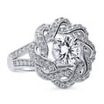 thumbnail image 5 of BERRICLE Sterling Silver Flower Cubic Zirconia CZ Woven Cocktail Fashion Split Shank Ring for Women, Rhodium Plated Size 6, 5 of 12