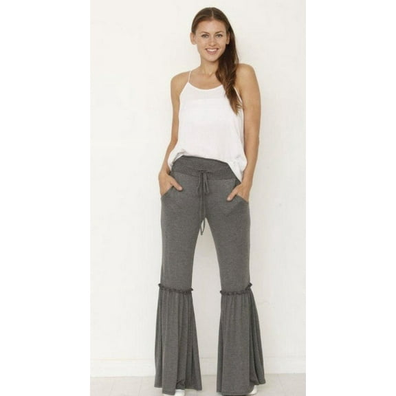Eloges Charcoal Ruffle Trim Lounge Pants - 1X