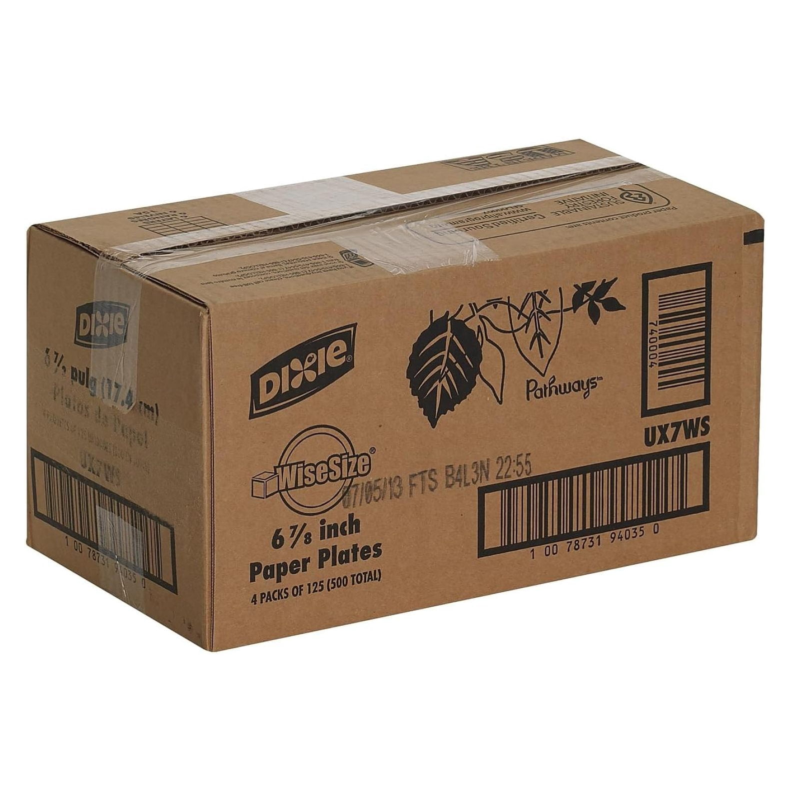 Pathways Medium-Weight Paper Plates, 6 7/8-inch, 500/Carton (UX7WS)
