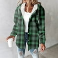 thumbnail image 2 of Women Plaid Hooded Jackets Drawstring Fall Long Sleeve Button Down Shackets Winter Warm Trendy Fashion Loose Clothing, 2 of 5