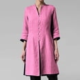 thumbnail image 4 of ZOHIUM Summer Tops for Women 2065 Women's Cotton Linen Medium Long Slim Slim Waist Slim Sleeve Cardigan Shirt Blouses for Women Casual Womens Tops Dressy Casual Clothes (Pink,XXL), 4 of 5