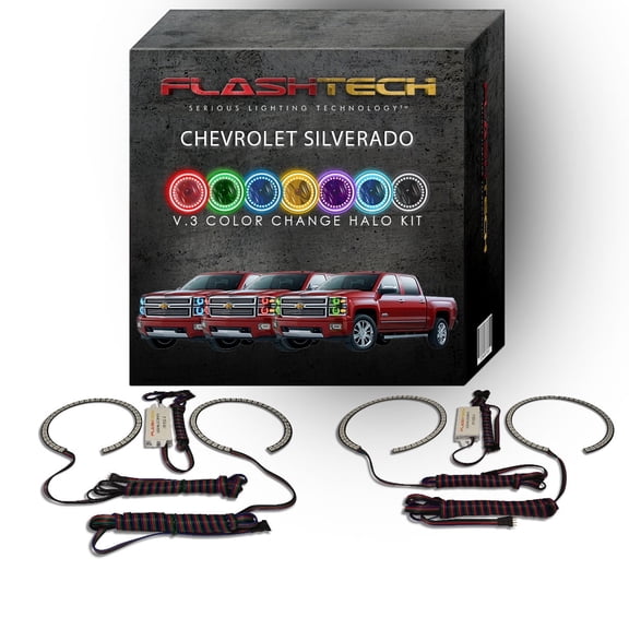 Flashtech RGB Multi Color Changing LED Halo kit for 14-15 Chevrolet Silverado Headlights