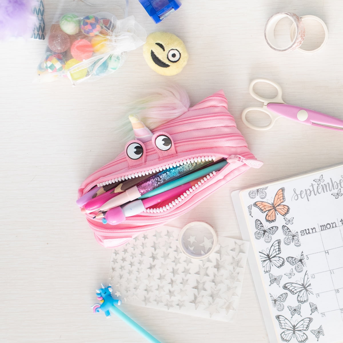 Zipit Unicorn Pencil Case for Girls, Cute Pencil Pouch for Kids (Purple Unicorn)