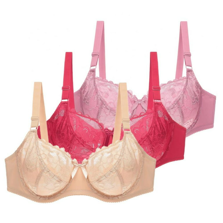 3 Pack Women's Sexy Lace Bra See Through Minimizer Bras Plus Size Sheer  Underwire