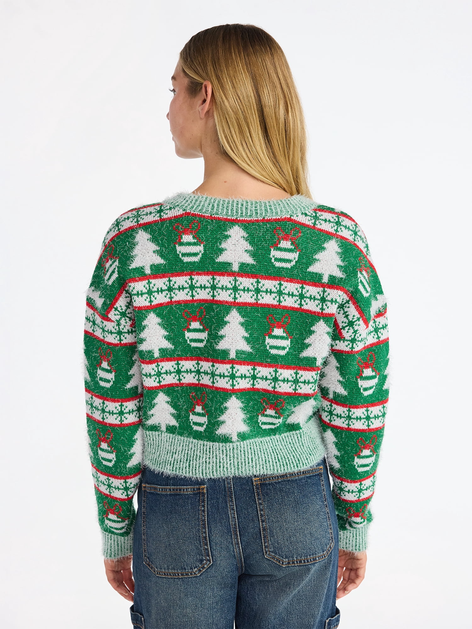 No Boundaries Embroidered Christmas Cardigan, Women's & Women's Plus