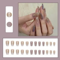 24PCS Purple Gel Press on Nails Set for Women,Firework Square Fake Nails Acrylic Shine Glossy Nature Stick on Nails for Office Daily Wedding,Handmade Full Nail Wrap Valentine's Holiday Gift