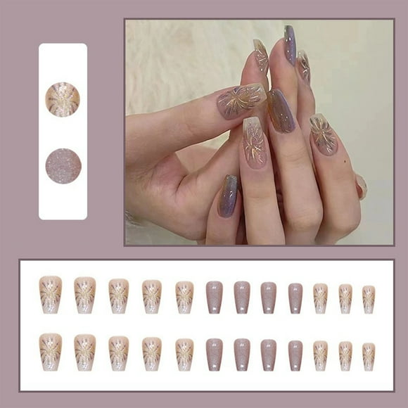 Xihbxyly Juego de Uñas Postizas a Presión, 24 Uñas Postizas Modernas, Cortas y Medianas, Diseño Colorido, Fácil Aplicación de Pegamento, Ideal para Fiestas y Bodas, Regalo Ideal para Mujeres y Niñas.