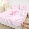 thumbnail image 5 of Meiyoeat Lovely Bow Letter T Full Size Sheets 4-Piece for Girls Youth, Gentle Stripe Bed Sheets for Decor, Light Pink White, 5 of 6