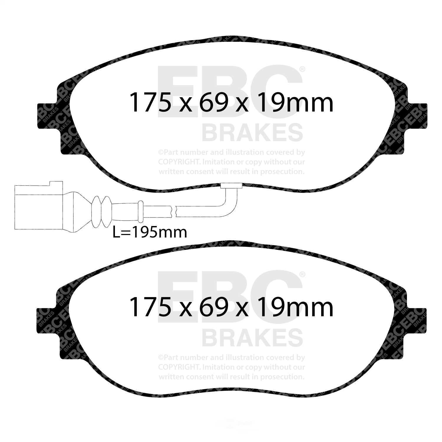 EBC Brakes DP22127 Greenstuff 2000 Series Sport Brake Pads, FMSI Pad No. D1633 Vented 340mm Dia