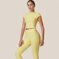 thumbnail image 3 of Women's Fitted Crop Active Tee Short Sleeve Round Neck Stretch Performance Fabric - X Large, Yellow, 3 of 7
