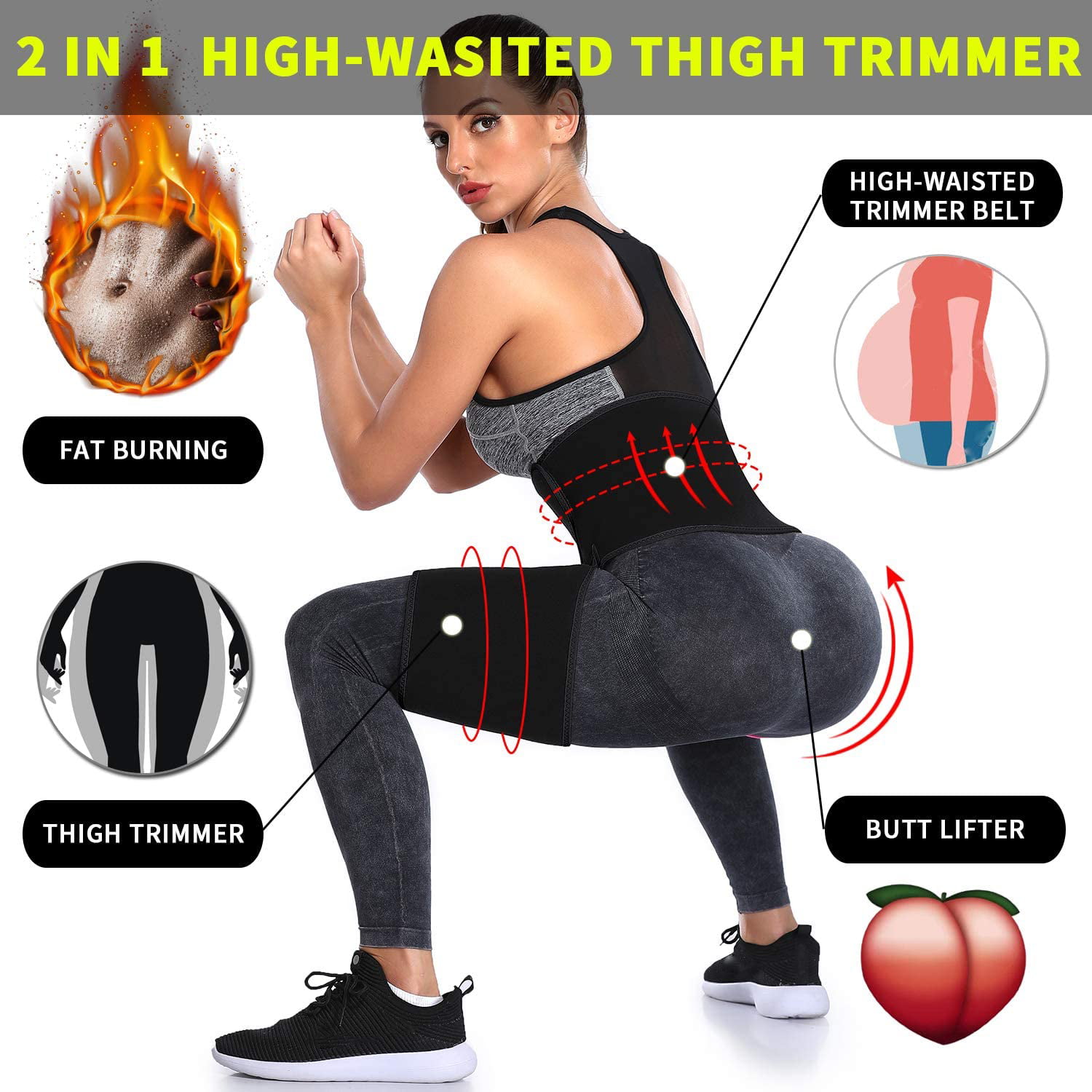 Vaslanda 2 in 1 Waist Trainer Thigh Trimmer Butt Lifter Workout Belt Neoprene Squat Training Hip Shaping Thigh Slimmer Shaper