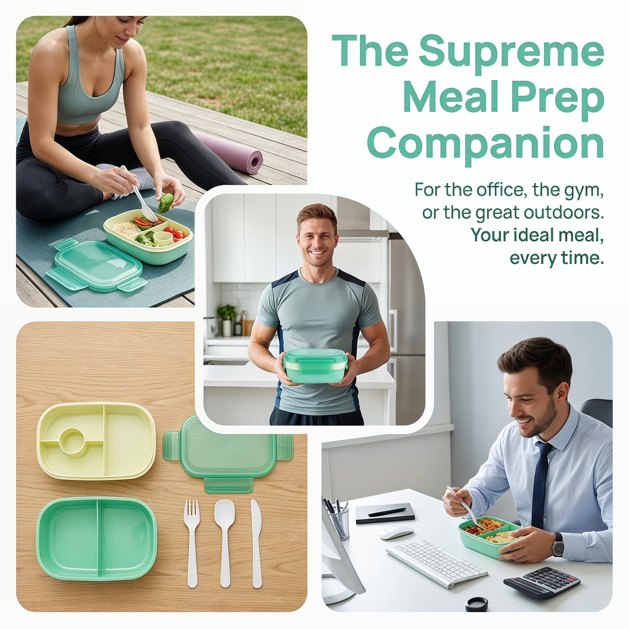 Unique Bargains Multi-Layer Leak-Proof Meal Lunch Bento Box Green & Yellow