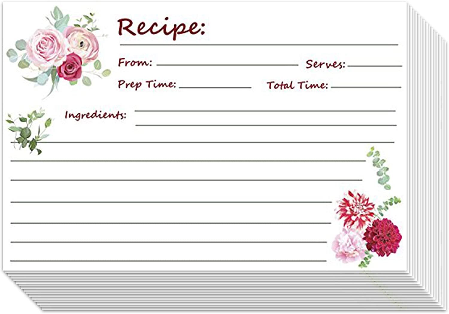 Recipe Cards, Elegant Floral - Great For Wedding, Bridal Shower, and Special Occasion, Or for Your own Kitchen - 4” X 6” Inches, 80 lb. Cover Stock | 50 Sheets Per Pack - image 2 of 10