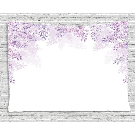 Purple Tapestry, Framing Lilac Flowers in Blossom Vernal Season Soothing Shades of Purple, Wall Hanging for Bedroom Living Room Dorm Decor, 60W X 40L Inches, Pale Mauve Lilac White, by
