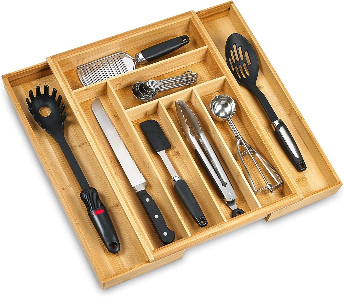 Expandable Drawer Utensils Organizer 100 Bamboo Large Adjustable Wood