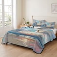 thumbnail image 2 of Full Quilt Set 78''x90'', Blue Gray Coastal Lightweight Summer Bedspread Coverlet Set with 2 Pillow Shams, Oil Painting Modern Abstract Art Breathable All Season Quilt Bedding for Bedroom/Guest Room, 2 of 9