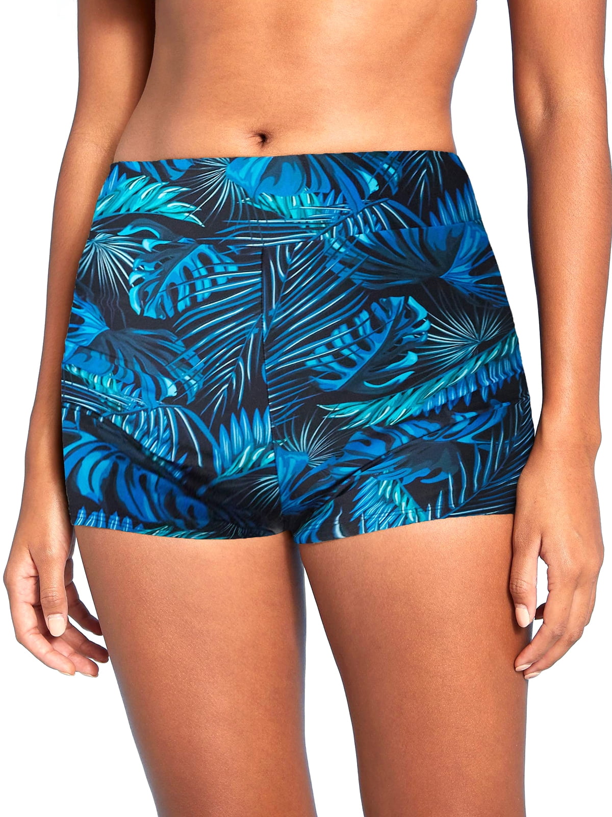 RELLECIGA Women's Blue Leaf High Waisted Board Shorts Boyshorts Swim Bottoms Swim Shorts Women