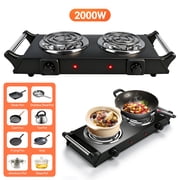 Hot Plate, Electric Stove for Cooking, 2000W Countertop Double Burner with Adjustable Temperature and Handles, and Handle,Cooktop for RV/Home/Camp, Compatible for All Cookwares