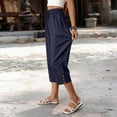 thumbnail image 7 of Capris for Women with Pockets Petite Pants Drawstring Casual Pull on Palazzo Trousers with Pockets Loose High Waisted Wide Leg Lounge Pants Navy L, 7 of 7