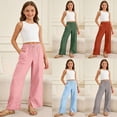 thumbnail image 6 of Girls Linen Pants Baggy Wide Leg Pants Casual Drawstring Pants Loose Fit Trousers with Pockets 4T-4T, 6 of 6