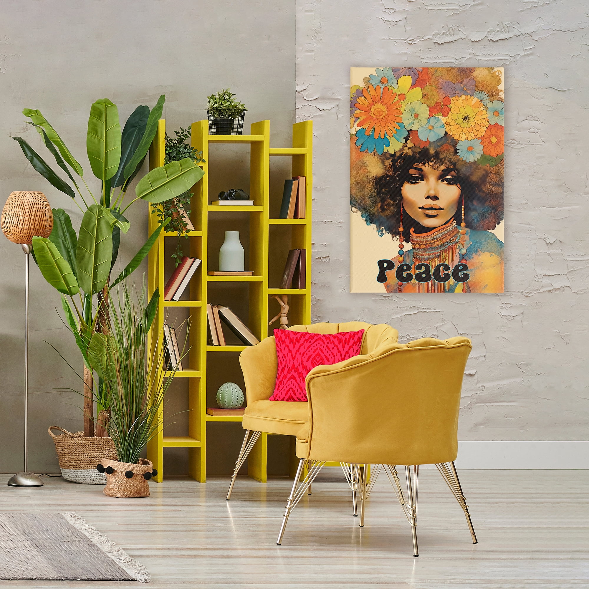 Peace Groovy Afro Girl Canvas Wall Art, design by Sasha