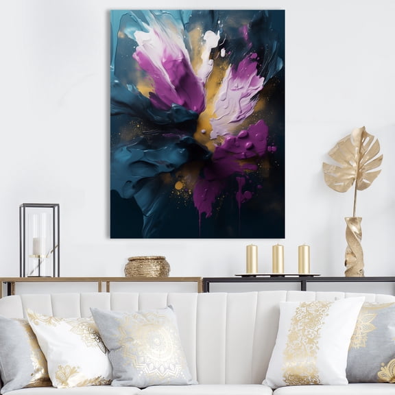 Designart "Purple And Blue Realities On Canvas I" Abstract Painting Canvas Wall Art