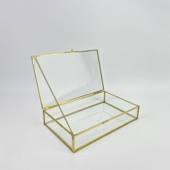 ZHLZYJZYH Boxes of glass,Clear Glass Decorative Box for Organizing Photos, Jewelry, Small Items - Golden Dresser Drawer Organizer, Transparant Small Storage Bin Container with Lid