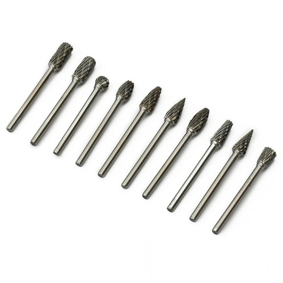 10 Piece Set 1/4 Inch Double Cut Steel Carbide Rotary Burr Bits For Die Grinder With 3Mm Shank - Metalworking Tool Bits For Drilling Milling Cutting