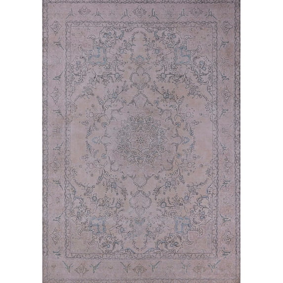 Ahgly Company Indoor Rectangle Mid-Century Modern Silver Pink Oriental Area Rugs, 7' x 10'