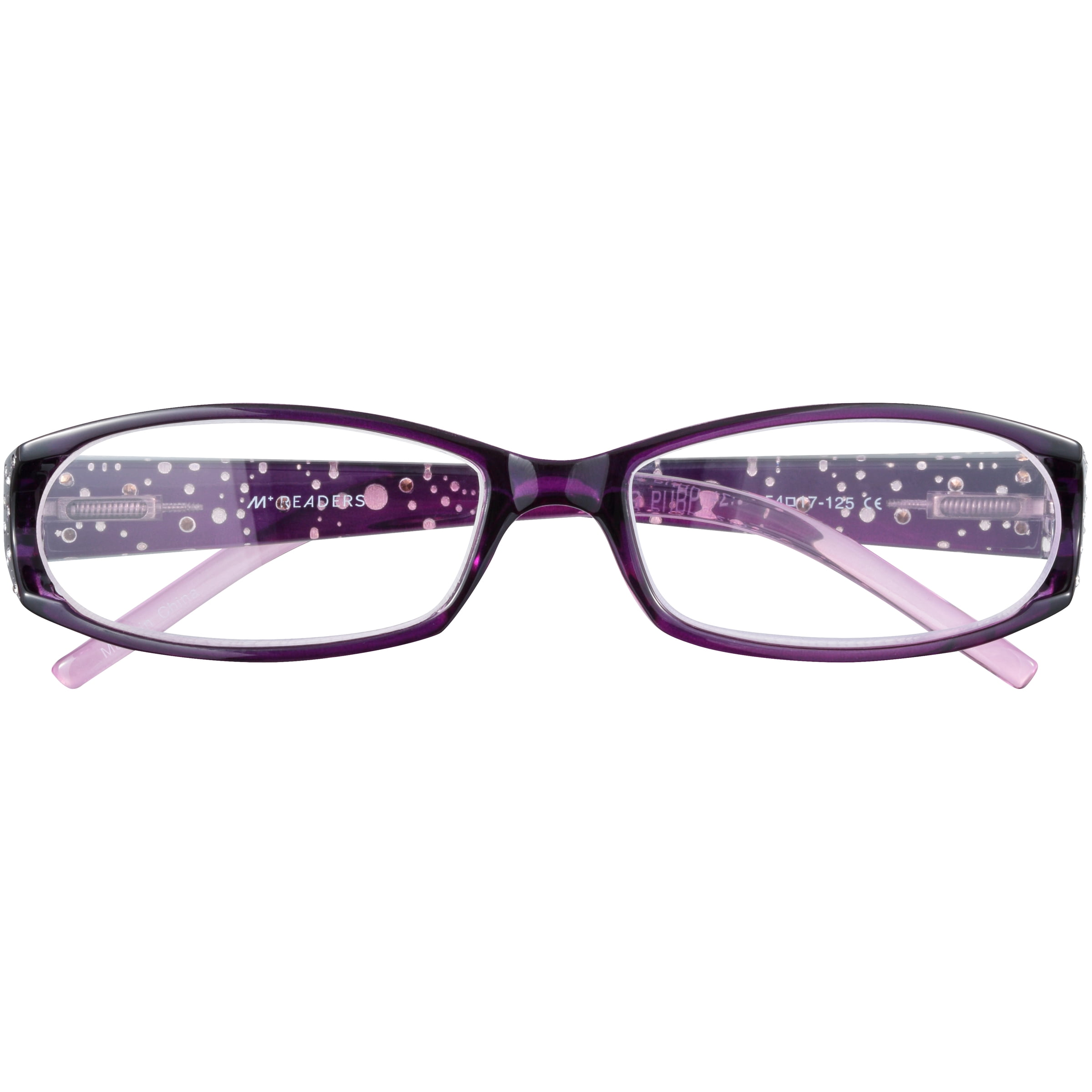M Readers Women's Amber +2.00 Rectangle Reading Glasses with Case, Purple