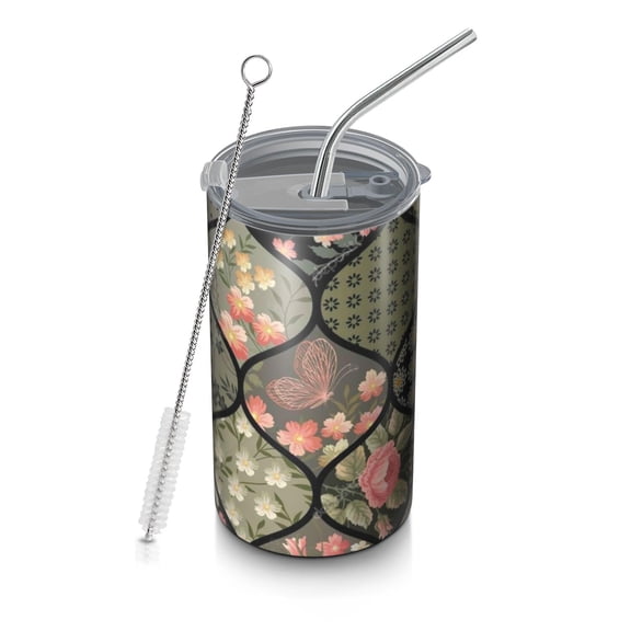 20oz Coffee Tumblers Pioneer Flower Stainless Steel Vacuum Insulated Travel Tumbler Coffee Cups Mug with Lid and Straw with Cleaning Brush for Cold & Hot Drinks