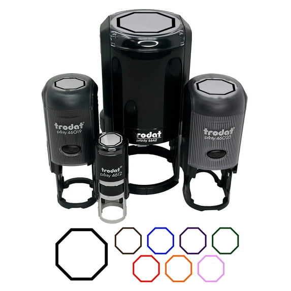 Octagon Border Outline Self-Inking Rubber Stamp Ink Stamper - Sky Blue Ink - Medium 1 Inch