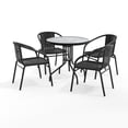 thumbnail image 2 of Flash Furniture 28'' Round Glass Metal Table with Black Rattan Edging and 4 Black Rattan Stack Chairs, 2 of 13
