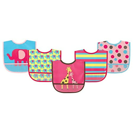 Luvable Friends Baby Girl Waterproof PEVA Bibs 5pk, Pink Giraffe, One Size