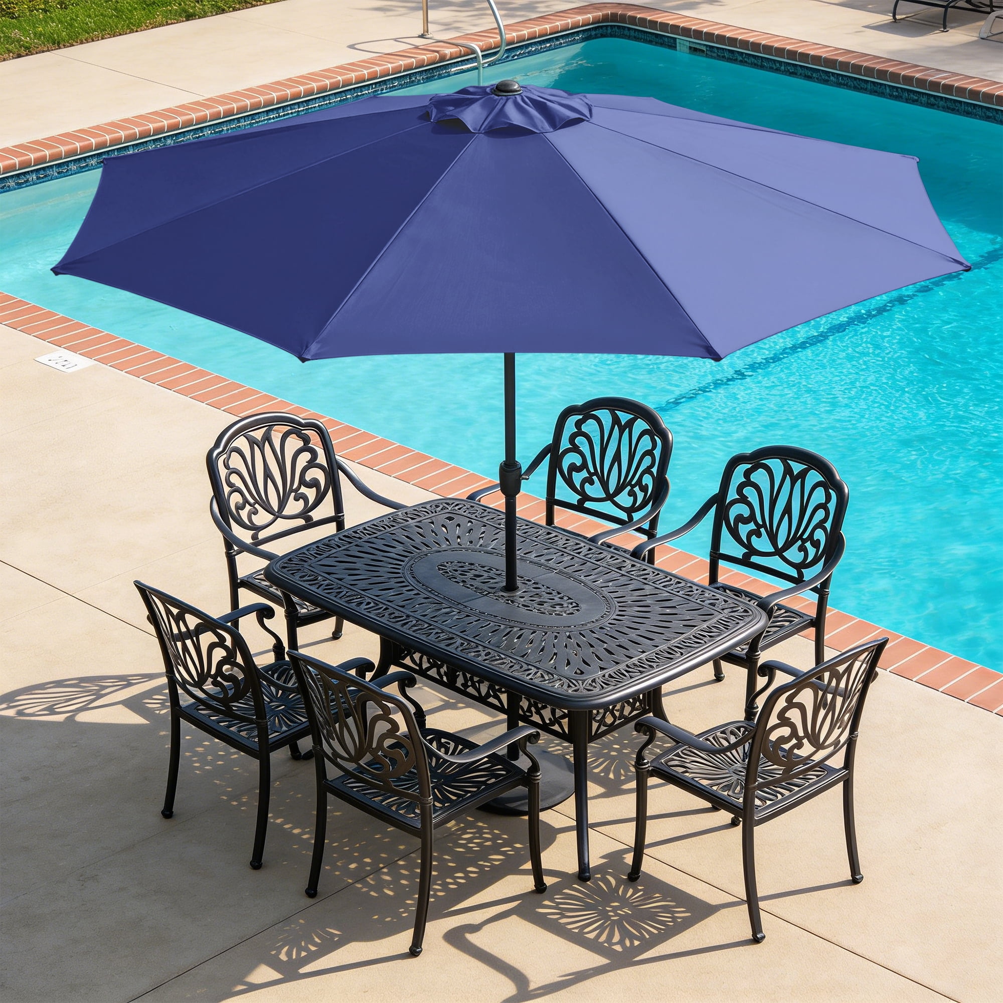 Abble 11FT Outdoor Patio Umbrella with Crank Handle, Market Umbrella with 8 Sturdy Umbrella Ribs, Waterproof for Garden Deck Backyard Pool,   Navy Blue